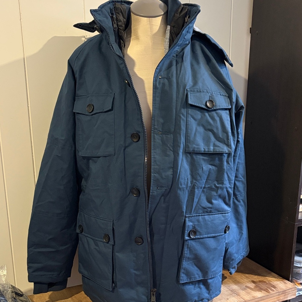 Hoodlamb Men's Deep Blue Military Style  Jacket Blue NWOT With Dust Bag Size M